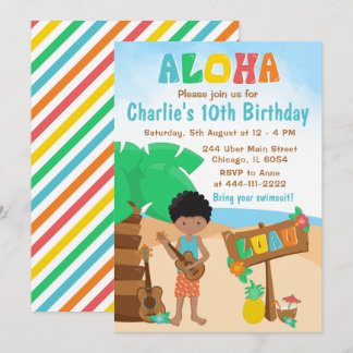 Aloha Luau Beach Birthday African American Boy Inv Einladung