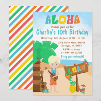 Aloha Luau Beach Birthday Blonde Hair Boy Invitati Einladung