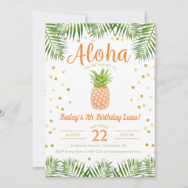 Aloha Luau Birthday Einladung Tropische Ananas (Vorderseite)
