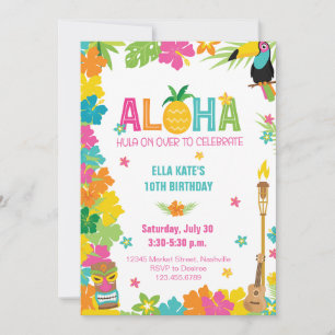 Aloha Luau Birthday Tropical Floral Party Einladung