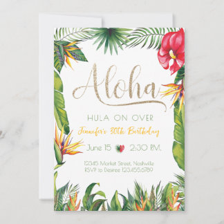 Aloha Luau Birthday Tropical Floral Party Einladung