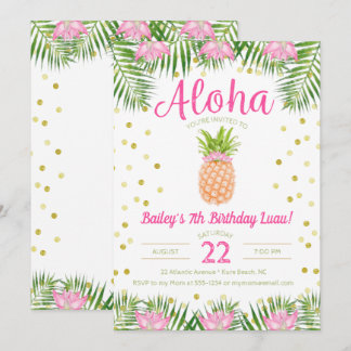 Aloha Luau Birthday Tropische Ananas in Rosa Einladung
