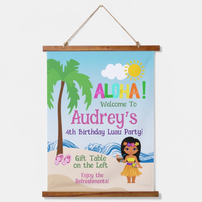 Aloha Luau Birthday Wandteppich Mit Holzrahmen (Vorderseite)