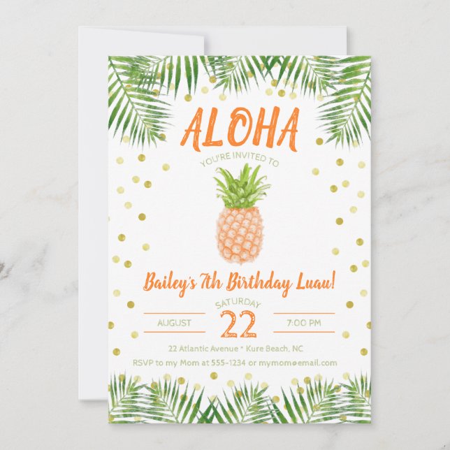 Aloha Luau Geburtstag Einladung Tropischer Ananas (Vorderseite)