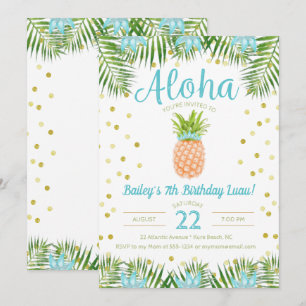 Aloha Luau Geburtstag Tropischer Ananas in Blau Einladung