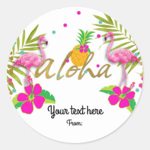 Aloha Luau Girls Tropical Flamingo Gastgeschenk Runder Aufkleber