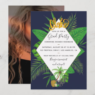 Aloha Luau Graduation Party Aquarell Foto hinzufüg Einladung