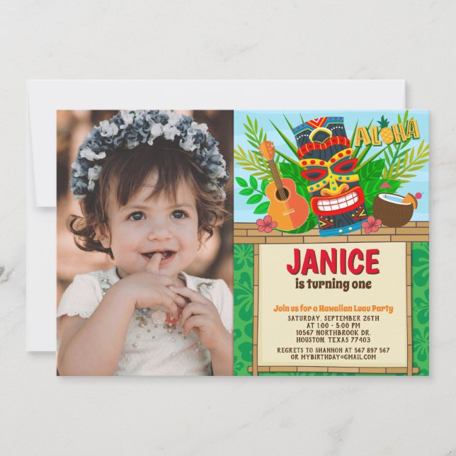 Aloha Luau Hawaiian Tropical Summer Birthday Foto Einladung (Vorderseite)