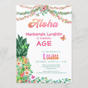 ALOHA Luau Jeglicher Geburtstag Tropische Ananas Einladung