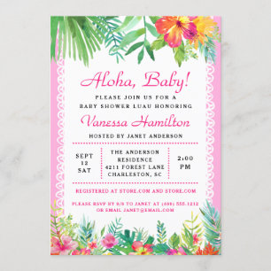 Aloha Luau Kinderdusche Tropische Einladung Rosa