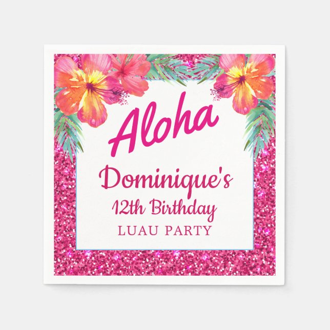 Aloha Luau Party Glitzer Tropischer Hibiskus Papie Serviette (Vorderseite)