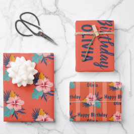 Aloha Luau Personalisiert Name Girl Sommer Geburts Geschenkpapier Set