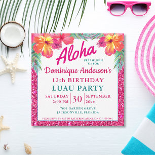 Aloha Luau Pink Glitzer Tropischer Hibiskus Platz