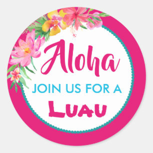 Aloha Luau Pink Tropischer Hibiskus Runder Aufkleber