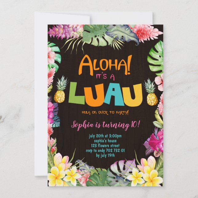 Aloha Luau Rustic Tropical Summer Girl Geburtstag Einladung (Vorderseite)