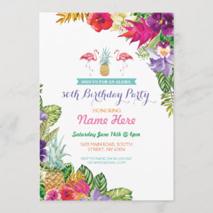 Aloha Luau Tropical Birthday Flamingo Party Einlad Einladung