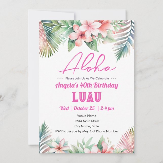 Aloha Luau Tropical Erwachsene Geburtstag Einladung (Vorderseite)