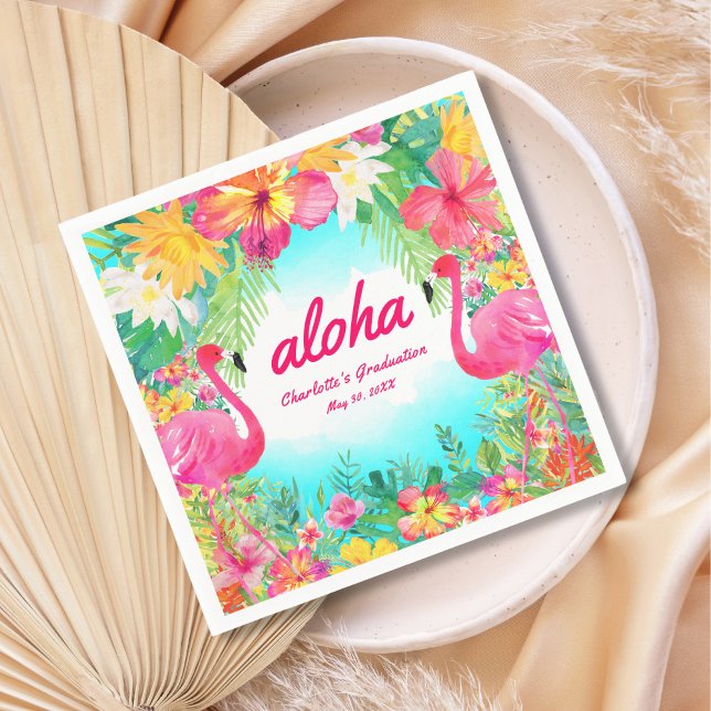 Aloha Luau Tropical Flamingo Abschluss Paper Serviette (Von Creator hochgeladen)