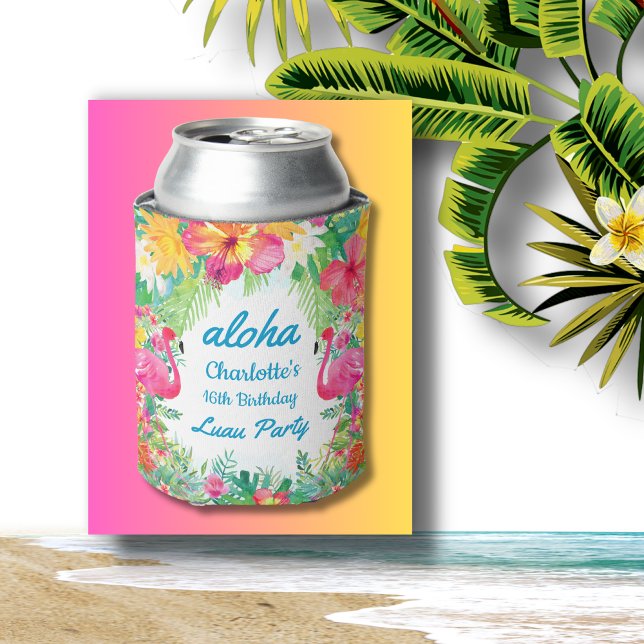 Aloha Luau Tropical Flamingo Floral Birthday Blue Dosenkühler (Von Creator hochgeladen)