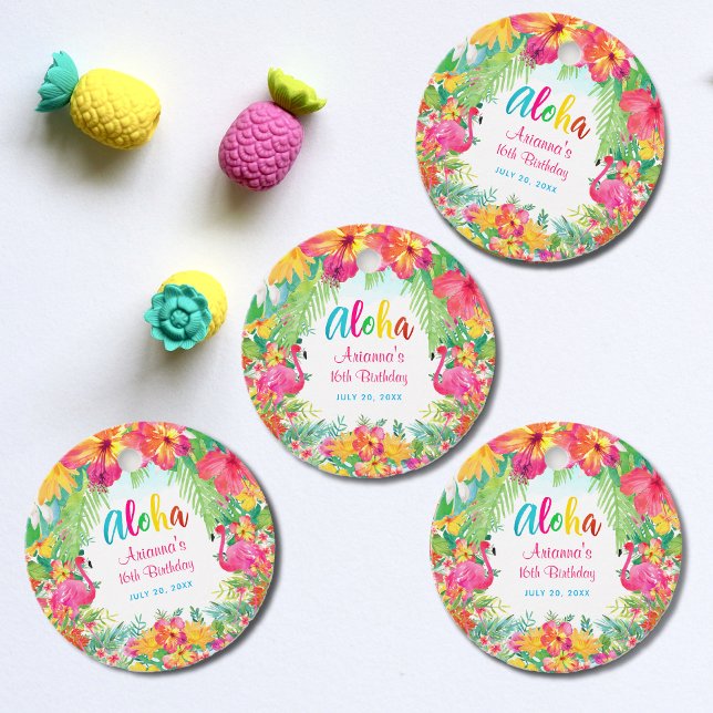 Aloha Luau Tropical Flamingo Round Favor Tags Geschenkanhänger (Von Creator hochgeladen)