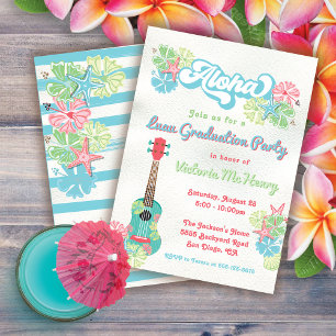 Aloha Luau Tropical Floral Graduation Party Einladung