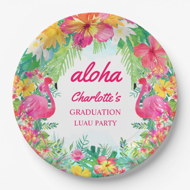 Aloha Luau Tropical Graduation Party Paper Plate Pappteller (Vorderseite)