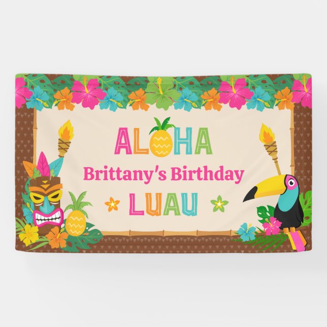 Aloha Luau Tropical Hawaiian Birthday Banner (Horizontal)