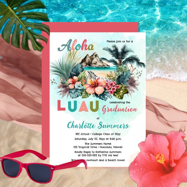 Aloha Luau Tropical Island Beach Graduation Party Einladung (Von Creator hochgeladen)