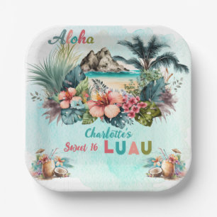Aloha Luau Tropical Island Beach Sweet 16 Party Pappteller