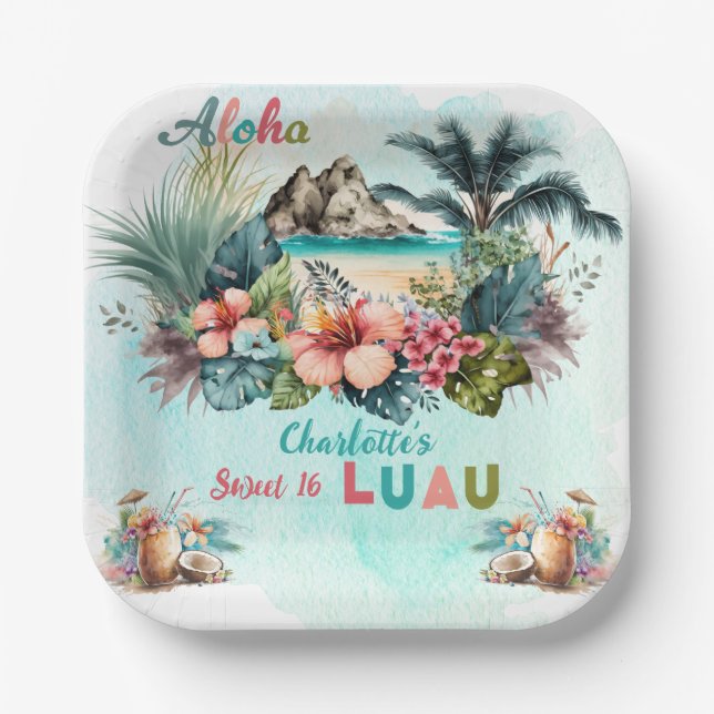 Aloha Luau Tropical Island Beach Sweet 16 Party Pappteller (Vorderseite)