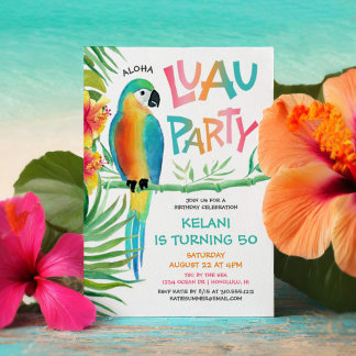 Aloha Luau Tropical Parrot Birthday Einladung