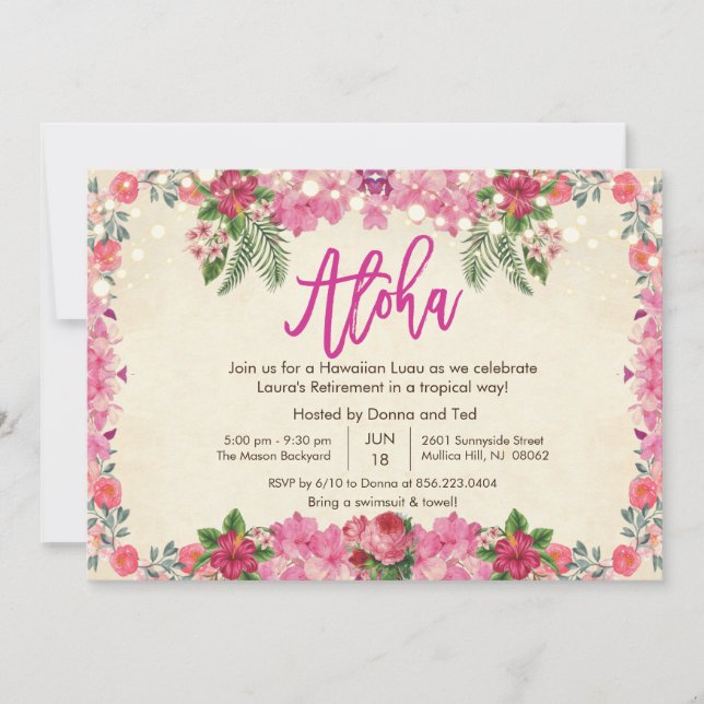 Aloha Luau Tropical Retirement Party Einladung (Vorderseite)