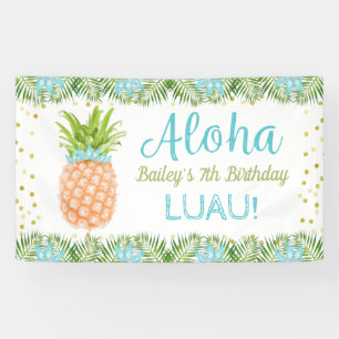 Aloha Luau Tropischer Ananas Blaues Gold Geburtsta Banner