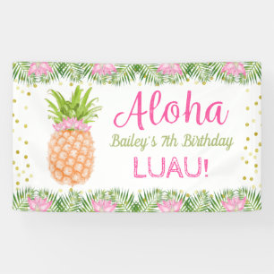 Aloha Luau Tropischer Ananas Rosa Gold Geburtstag Banner