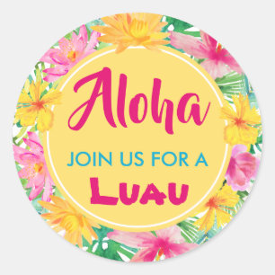 Aloha Luau Tropischer Hibiskus Gelb Runder Aufkleber
