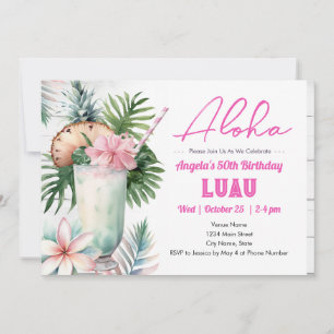 Aloha Luau Tropisches Getränk 50. Geburtstag Einladung