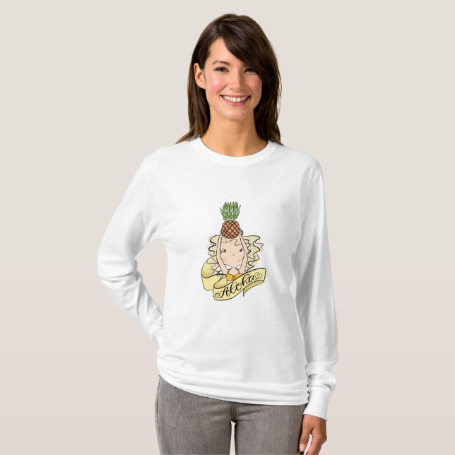 Aloha Mädchen mit Ananas T-Shirt (Vorne ganz)