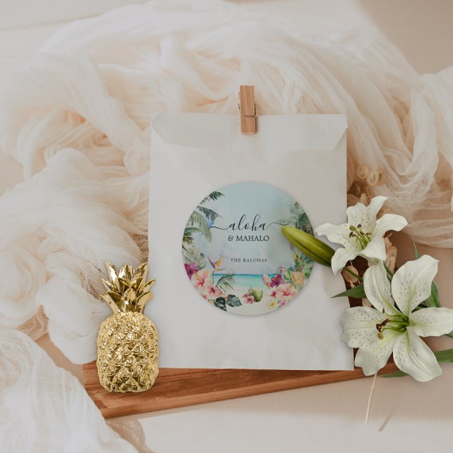 Aloha & Mahalo Tropical Beach | Danke Runder Aufkleber (Von Creator hochgeladen)