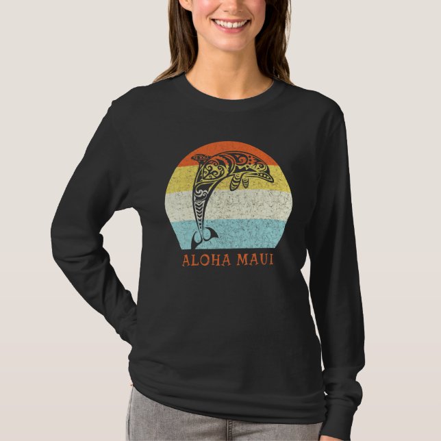 Aloha Maui Vintag Hawaiian Island Stammedolphin T-Shirt (Vorderseite)