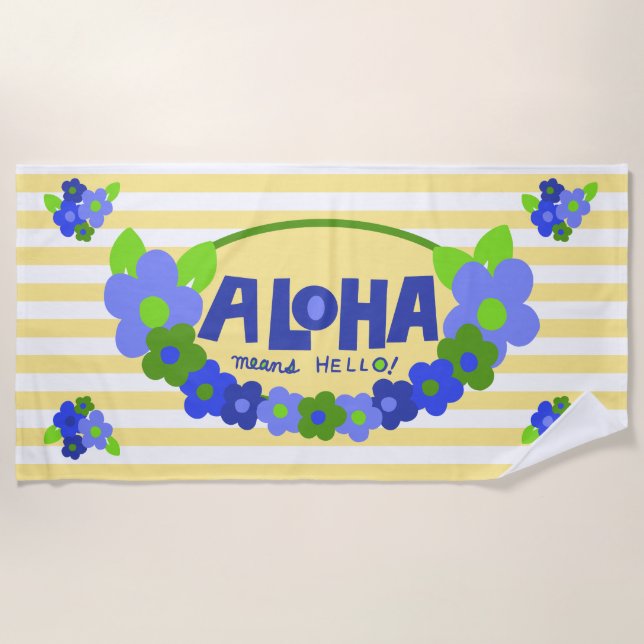 Aloha Means Hello Hawaiian Floral - Gelb Strandtuch (Vorderseite)