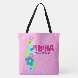 Aloha Means Hello Hawaiian Hibiskus Beach Bag