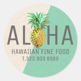 Aloha mit Ananas, grün und beige Leinen Runder Aufkleber