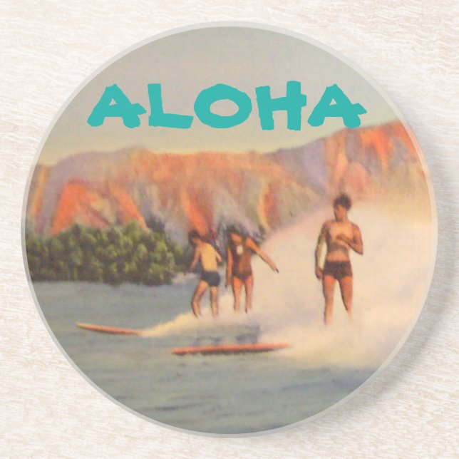 Aloha mit Vintage-Surfern in Hawaii Getränkeuntersetzer (Vorne)