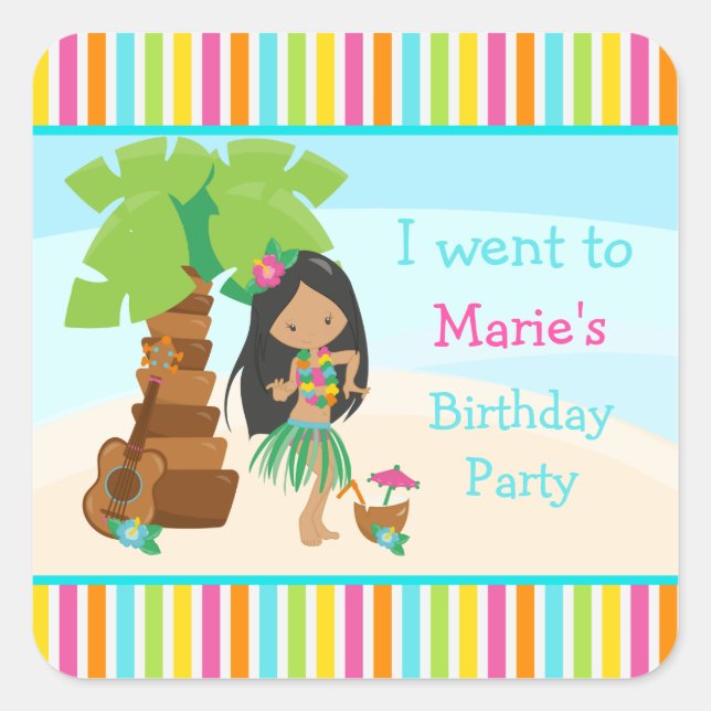 Aloha Niedlich American Girl Party Quadratischer Aufkleber (Vorderseite)