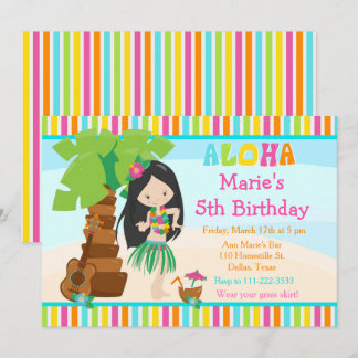 Aloha Niedlich Black Hair Girl Geburtstagsparty Einladung