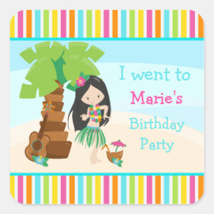 Aloha Niedlich Black Hair Girl Party Quadratischer Aufkleber