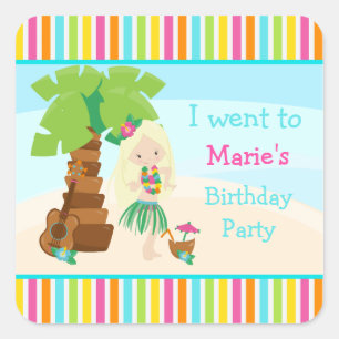 Aloha Niedlich Blonde Hair Girl Party Quadratischer Aufkleber