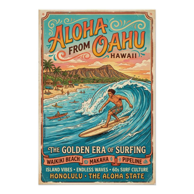 Aloha Oahu Surfing  Poster (Vorderseite)
