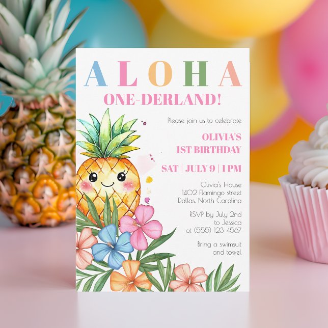 Aloha Onederland Sommer Ananas 1. Geburtstag Einladung (Aloha Onederland Summer Pineapple 1st Birthday Invitation)