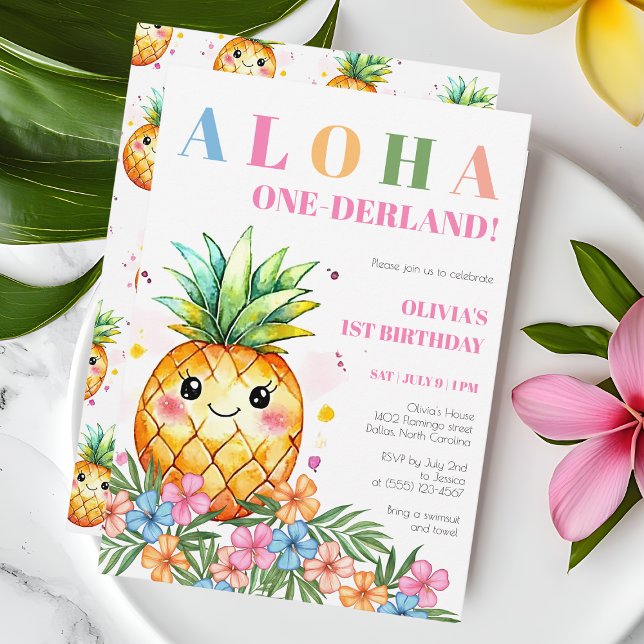 Aloha Onederland Sommer Ananas 1. Geburtstag Inv Einladung (Aloha Onederland Summer Pineapple 1st Birthday Inv Invitation)